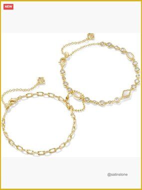 Mini Elisa Abbie Set Of 2 Delicate Chain Bracelets, Gold-Plated Brass, Link